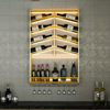 Industrial Wood&Metal Wall Mounted Gold Wine Rack with Glass & Bottle Rack